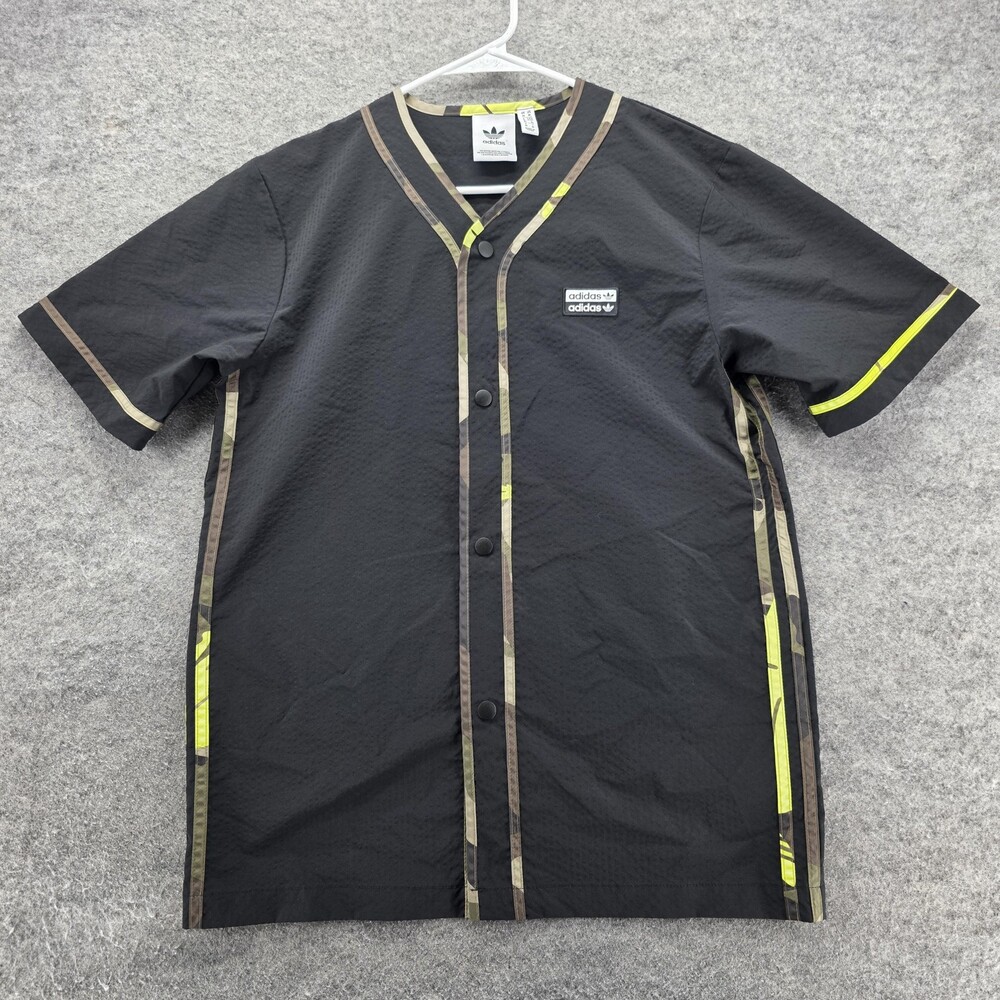 Adidas Originals Baseball Jersey Shirt Mens Medium Camo Snap Button Trefoil
